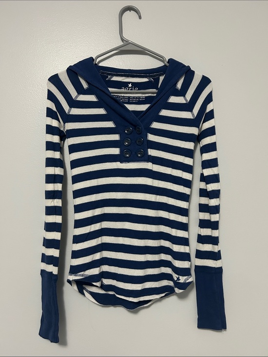aerie Tops - aerie Navy & White Striped Hooded Henley Sweater